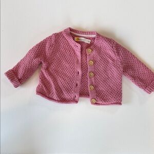 Pink Knit Cardigan with Wooden Buttons